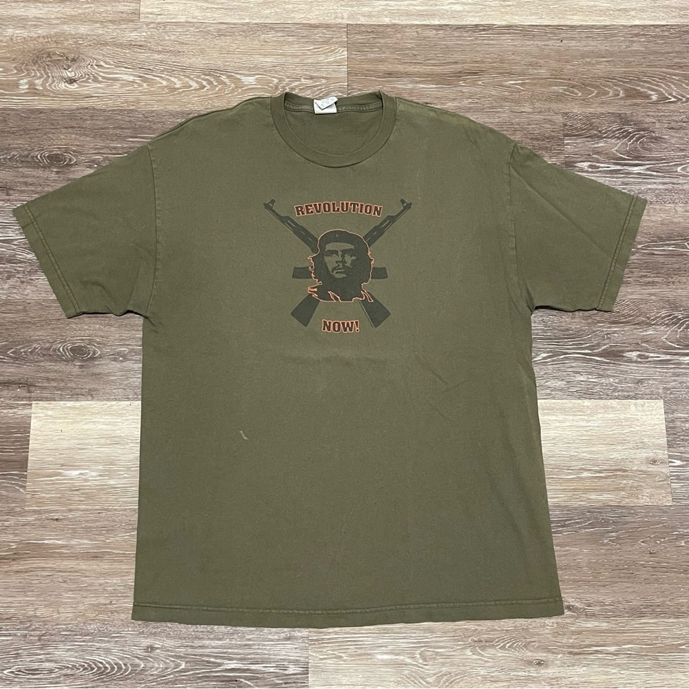 Vintage Che Guevara T Shirt Army Green Revolution Now! AK47 Mens Size XL